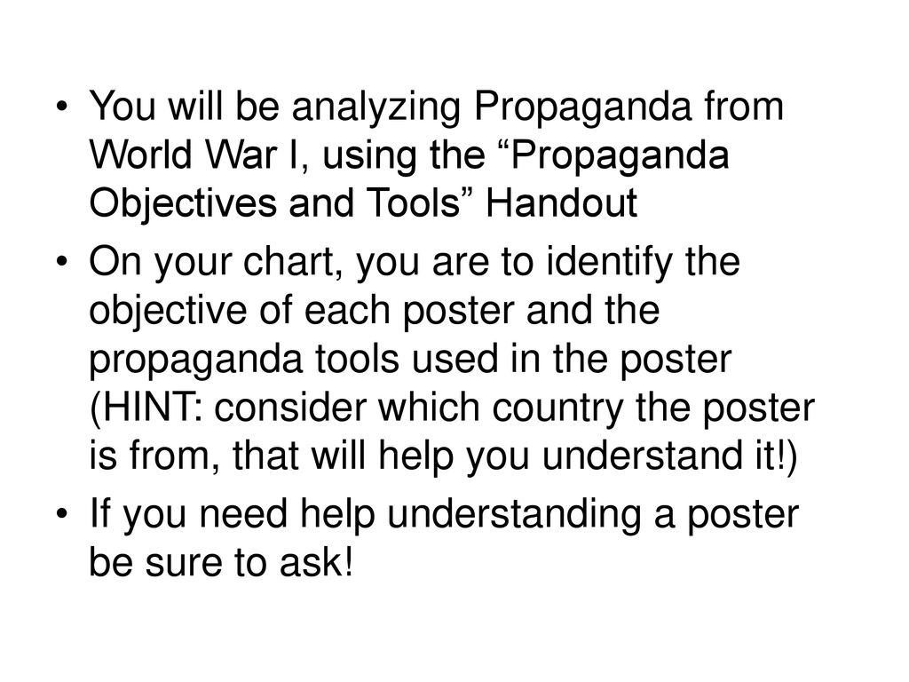 Analyzing World War I Propaganda Posters - ppt download