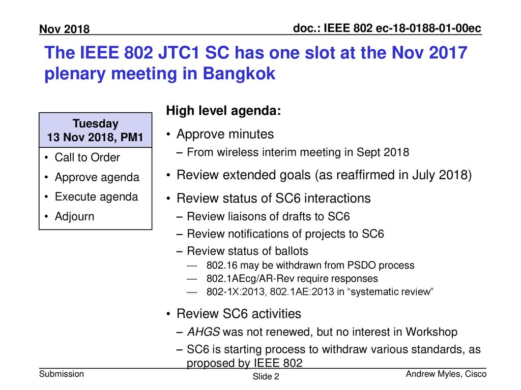 Ieee 802 jtc1 standing committee nov 2018 opening report for ec ppt