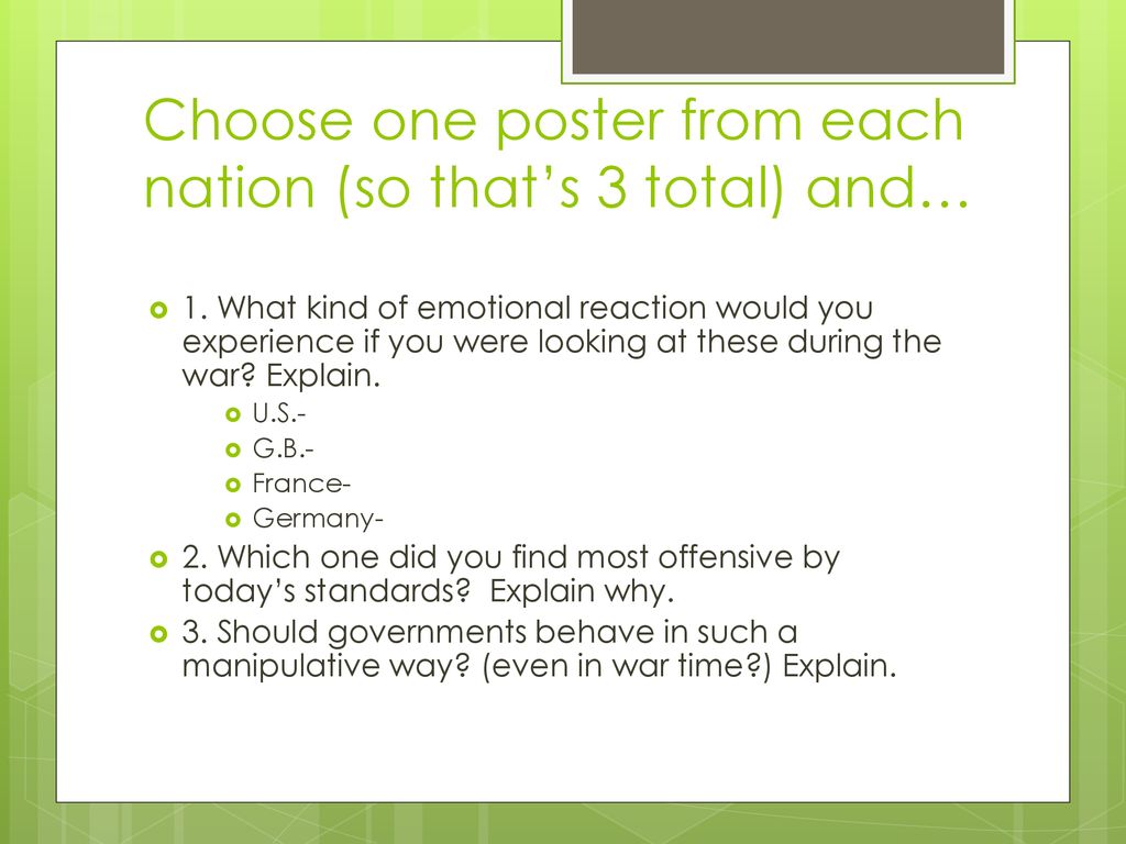 Choose one poster from each nation (so that’s 3 total) and…