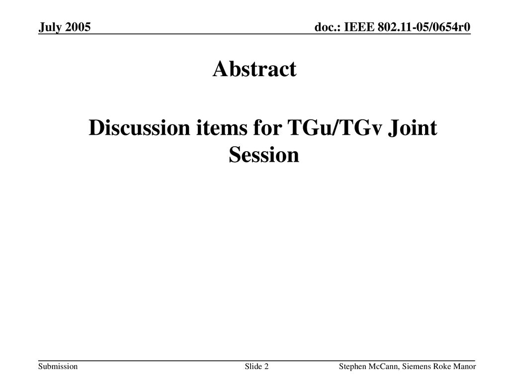 Discussion items for TGu/TGv Joint Session