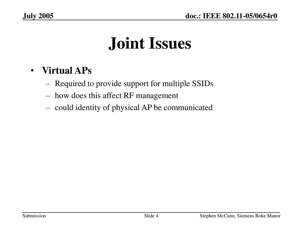 Joint Issues Virtual APs