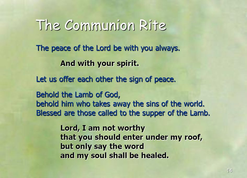 The Communion Rite The peace of the Lord be with you always.
