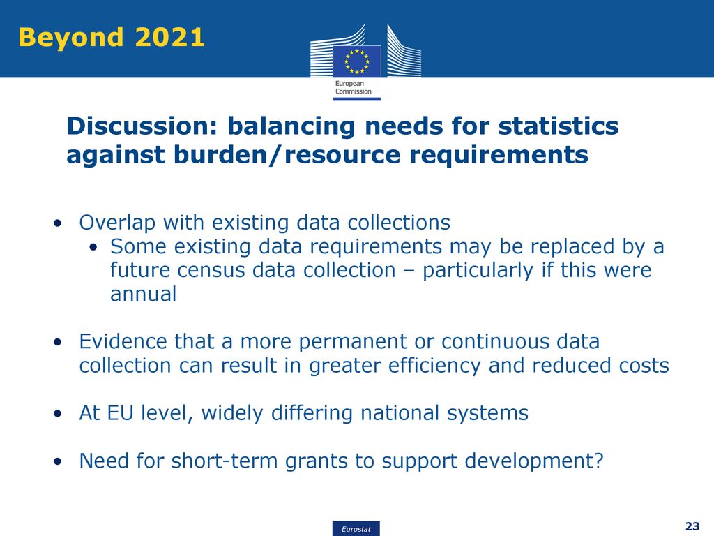 Beyond 2021 Discussion: balancing needs for statistics against burden/resource requirements. Overlap with existing data collections.