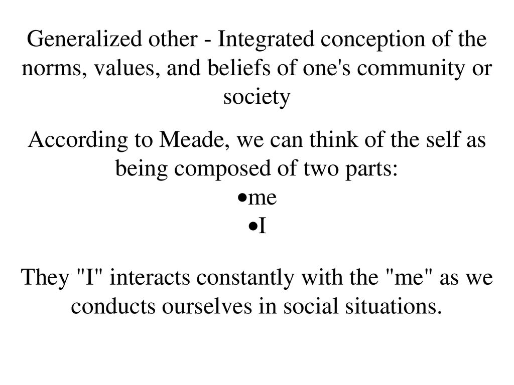 Generalized other - Integrated conception of the norms, values, and beliefs of one s community or society
