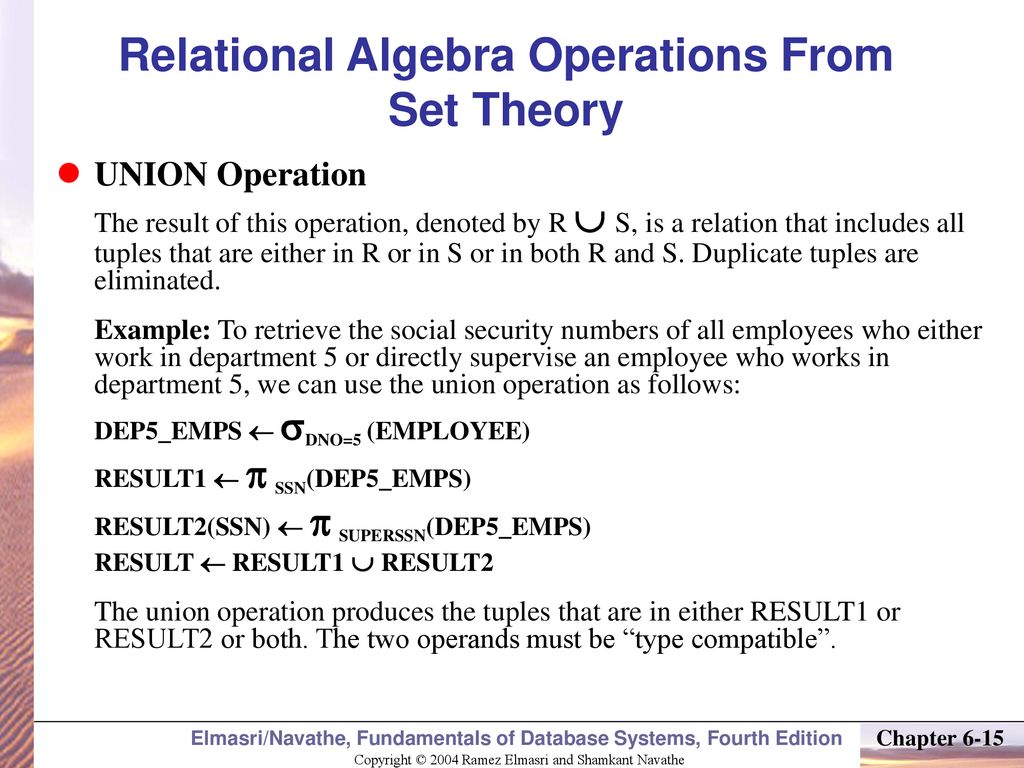 Relational Algebra Operations From Set Theory