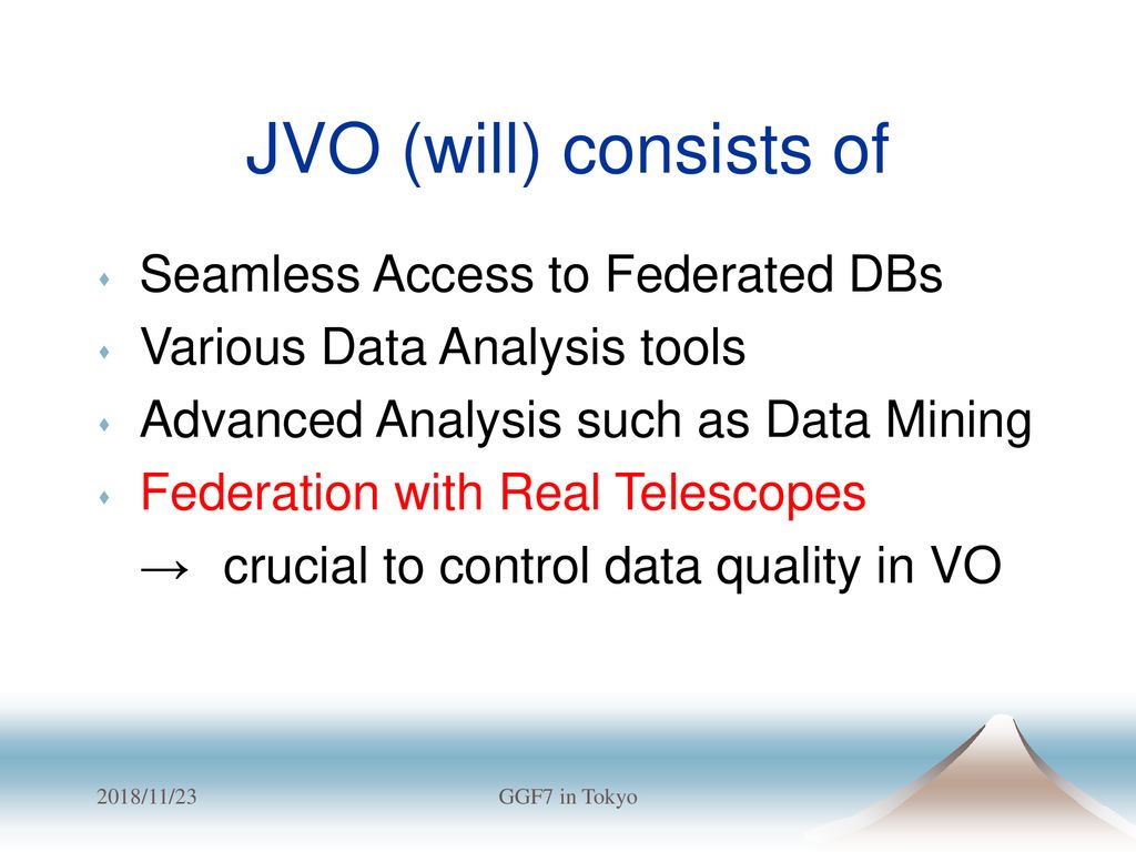 JVO (will) consists of Seamless Access to Federated DBs