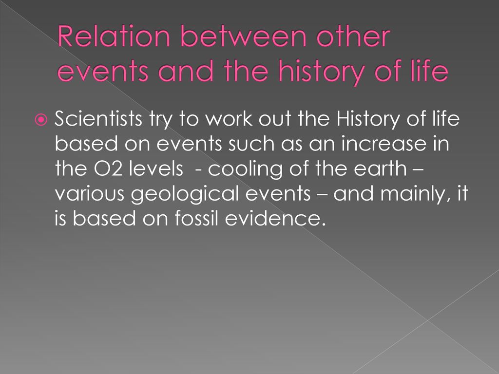 Relation between other events and the history of life