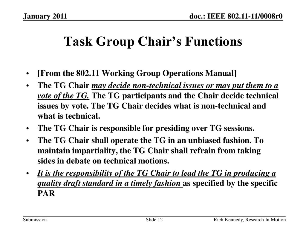 Task Group Chair’s Functions