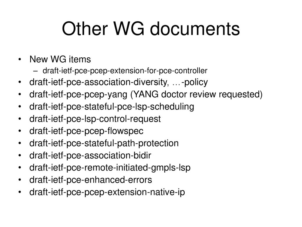 Other WG documents New WG items