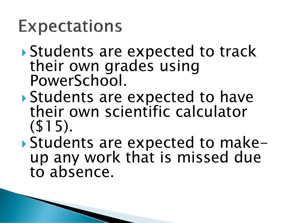 Expectations Students are expected to track their own grades using PowerSchool.