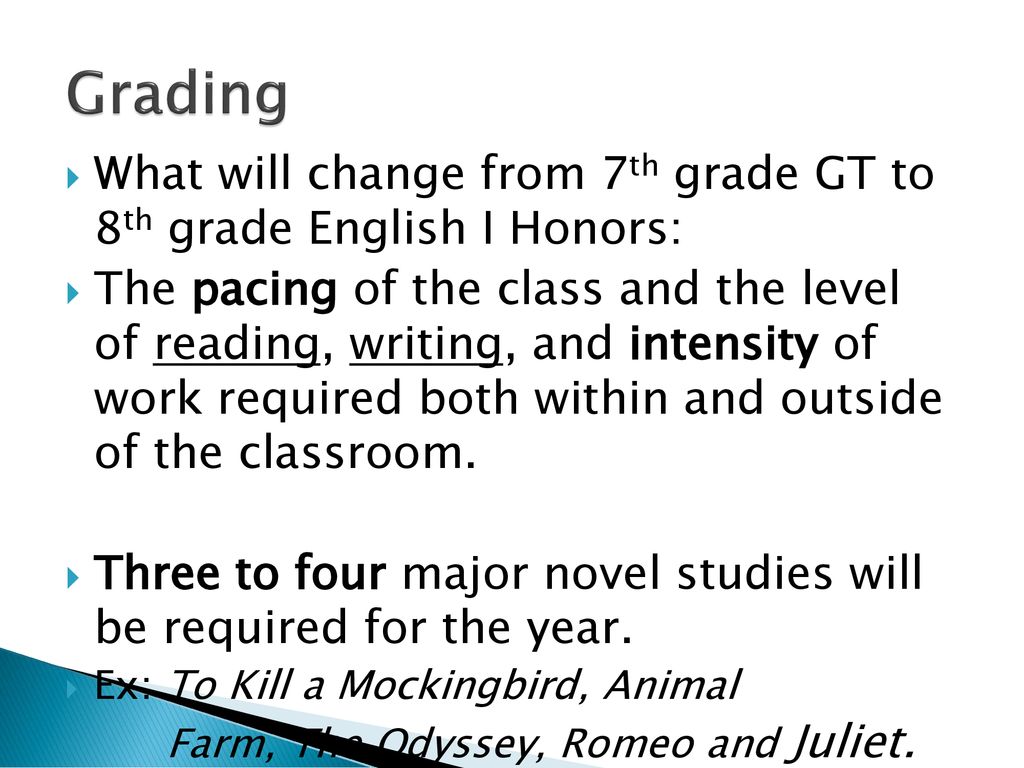 Grading What will change from 7th grade GT to 8th grade English I Honors: