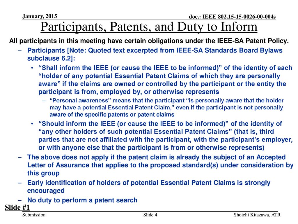 Participants, Patents, and Duty to Inform