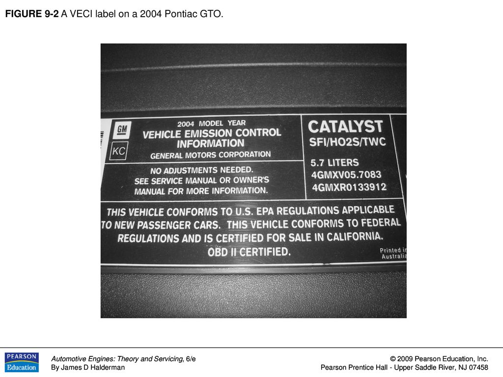 FIGURE 9-2 A VECI label on a 2004 Pontiac GTO. - ppt download