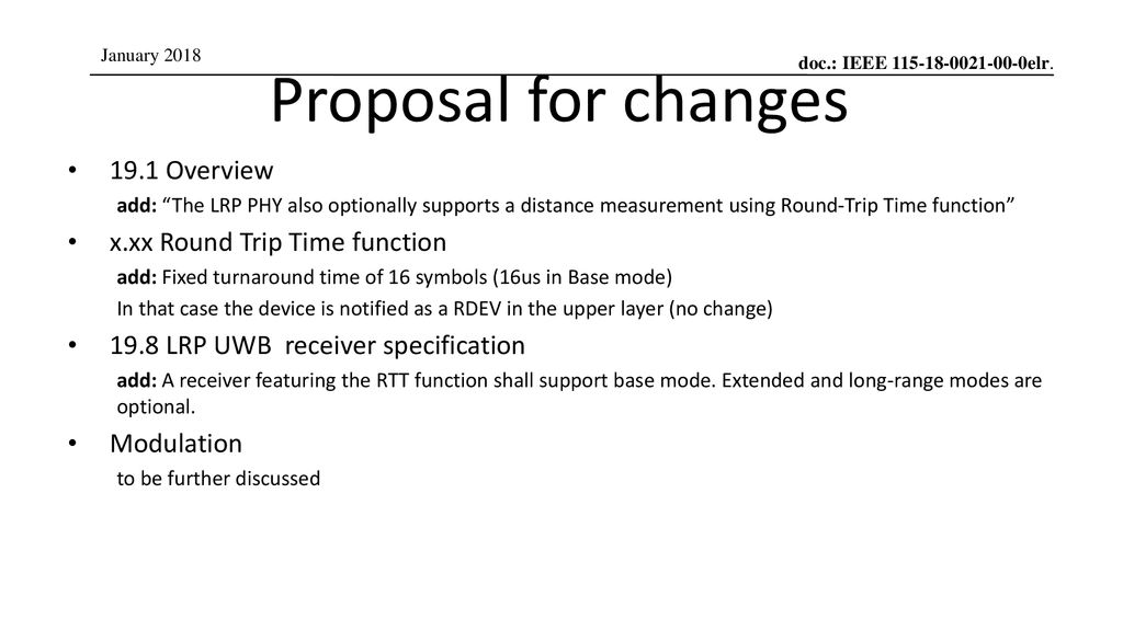 Proposal for changes 19.1 Overview x.xx Round Trip Time function