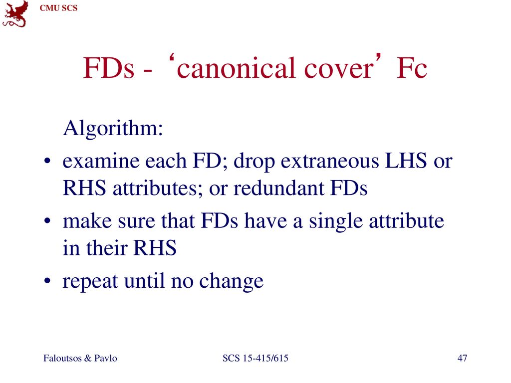 FDs - ‘canonical cover’ Fc
