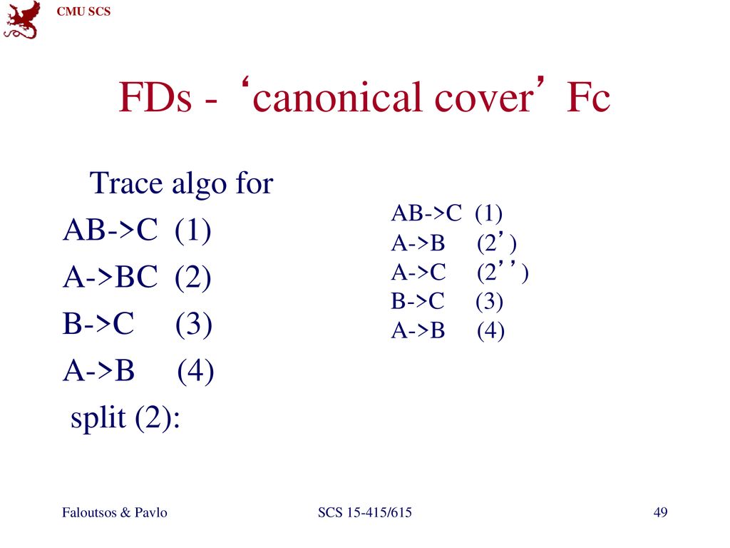 FDs - ‘canonical cover’ Fc