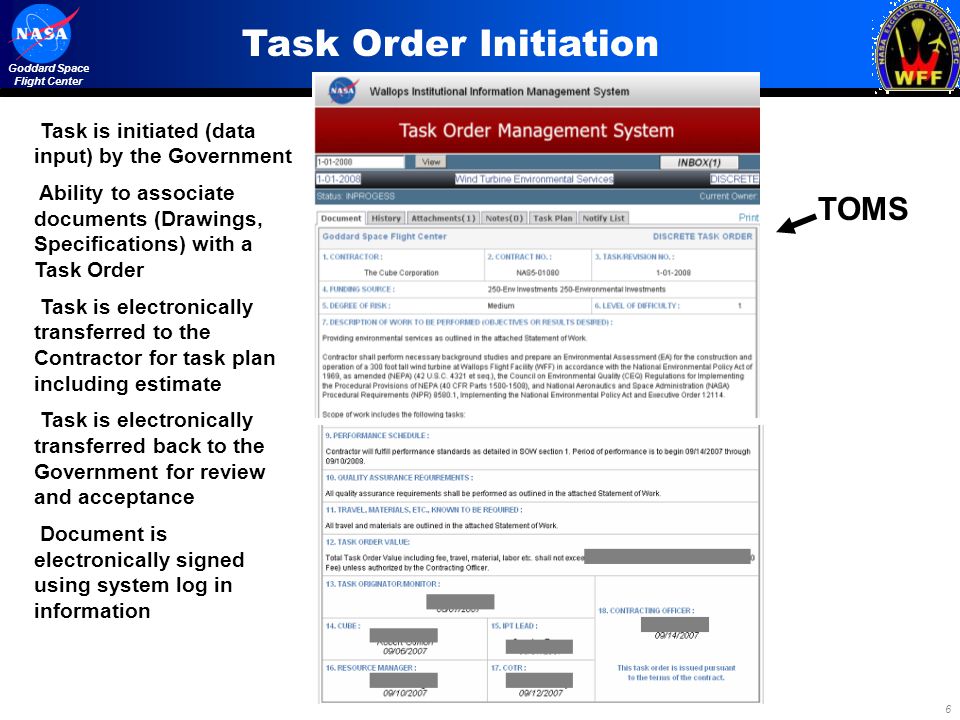 Task Order Initiation TOMS