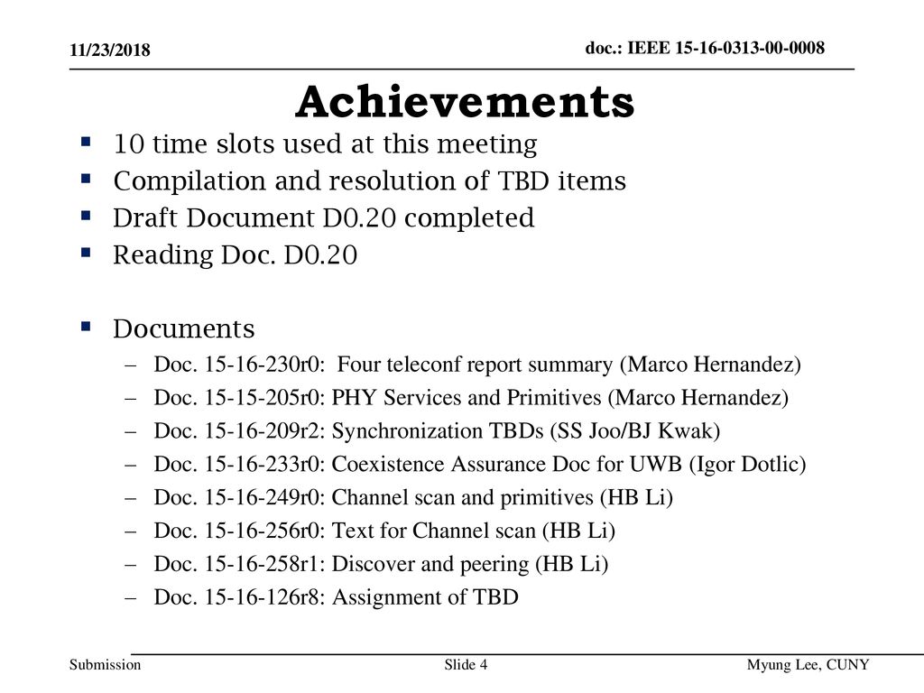 Achievements 10 time slots used at this meeting
