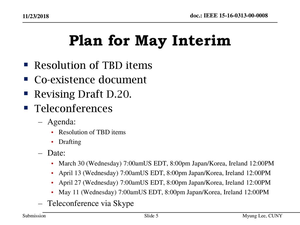 Plan for May Interim Resolution of TBD items Co-existence document