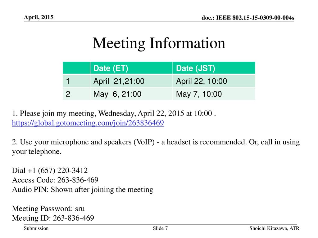 Meeting Information Date (ET) Date (JST) 1 April 21,21:00