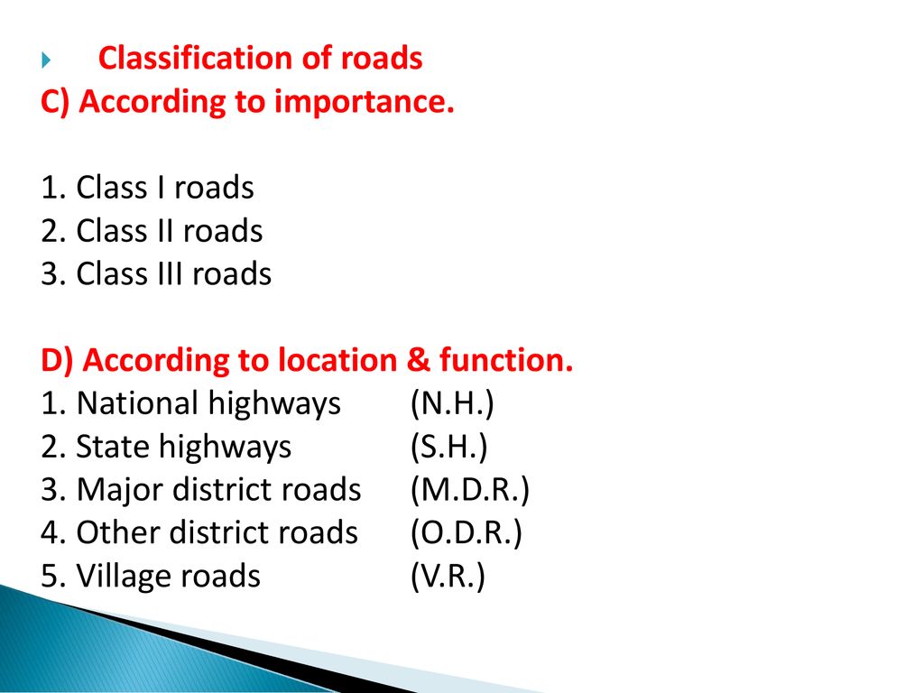 Classification of roads