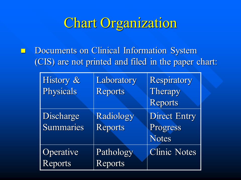 Universal Chart Order For Medical Records