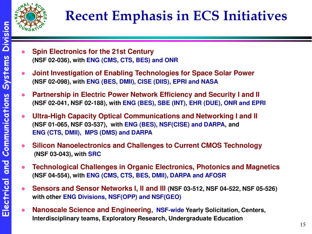 Recent Emphasis in ECS Initiatives