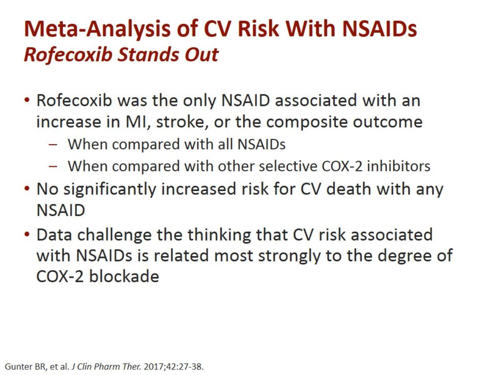 Meta-Analysis of CV Risk With NSAIDs Rofecoxib Stands Out