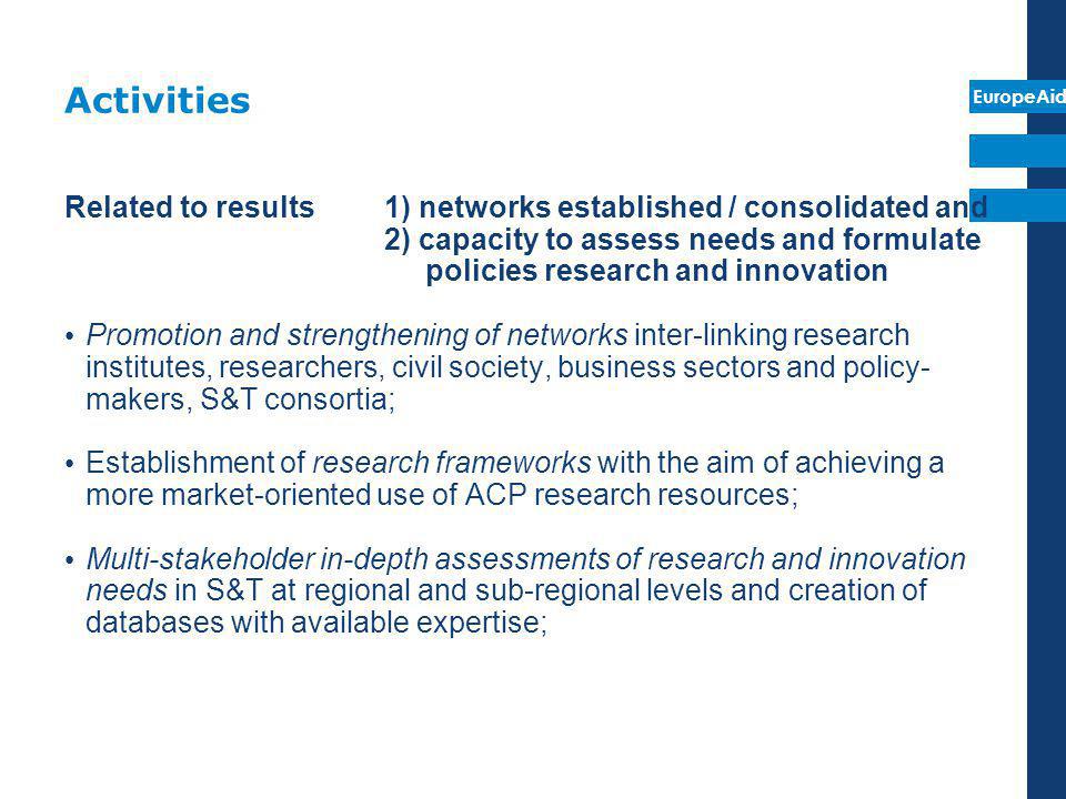 Activities Related to results 1) networks established / consolidated and.
