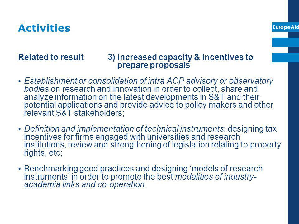 Activities Related to result 3) increased capacity & incentives to prepare proposals.