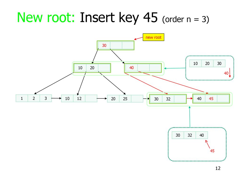 New root: Insert key 45 (order n = 3)