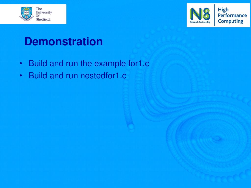 Demonstration Build and run the example for1.c