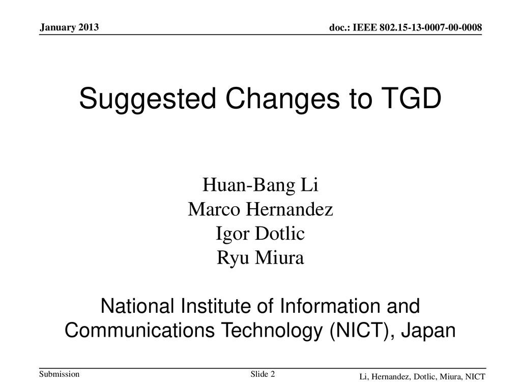 Suggested Changes to TGD