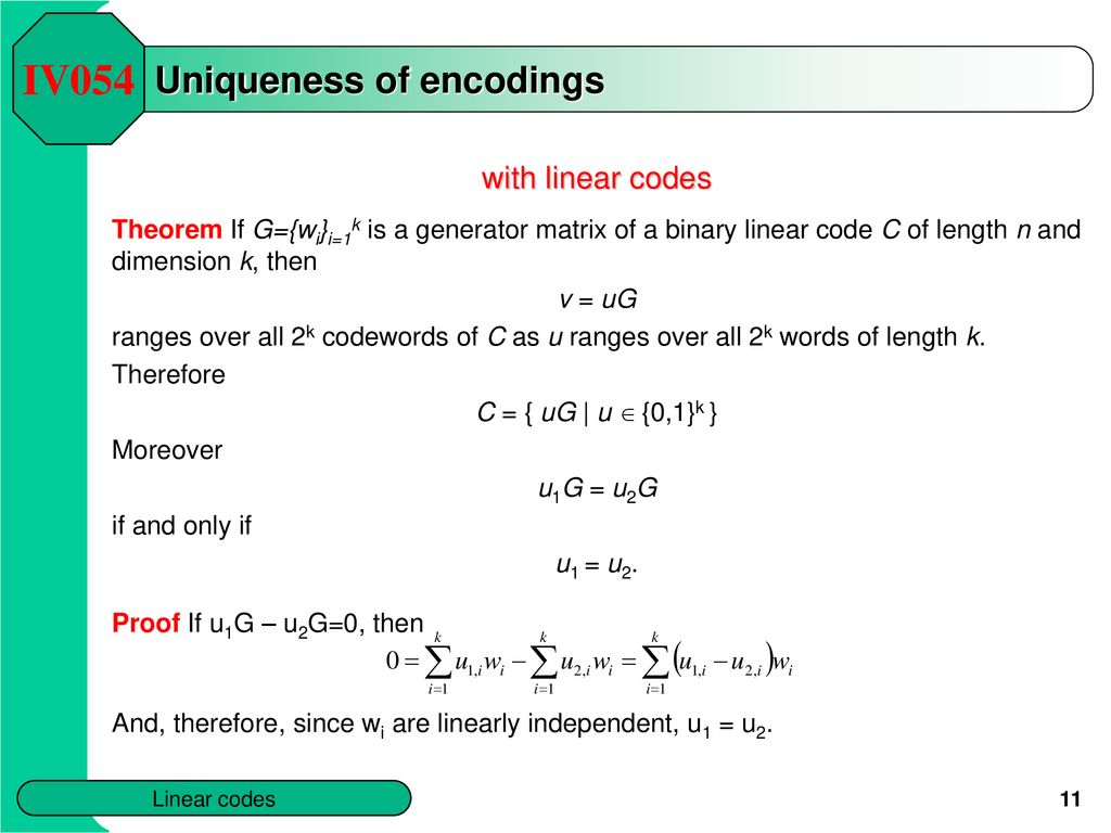 Iv054 Chapter 2 Linear Codes Abstract Ppt Download