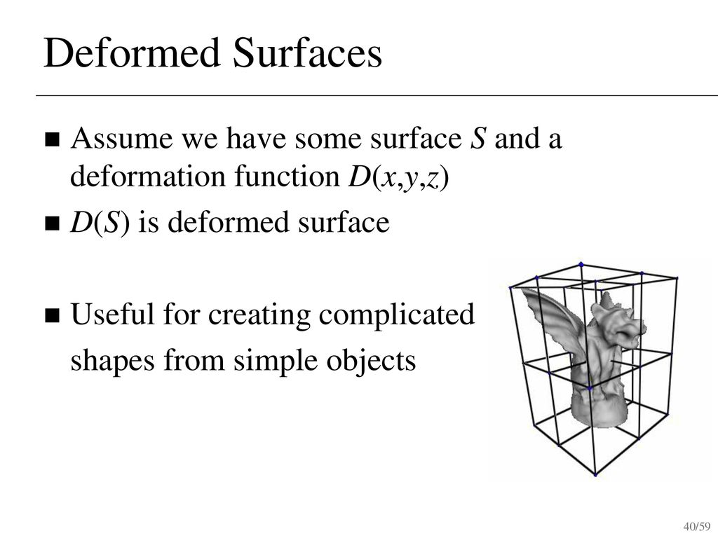 Deformed Surfaces Assume we have some surface S and a deformation function D(x,y,z) D(S) is deformed surface.