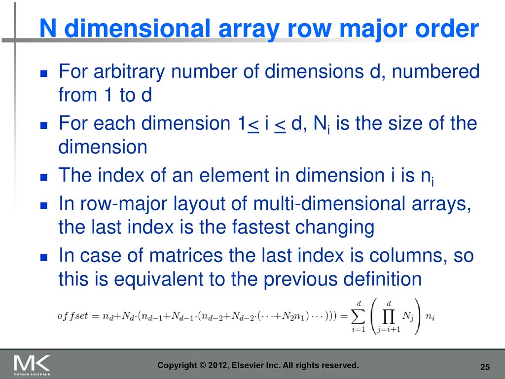 N dimensional array row major order