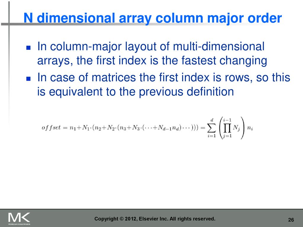N dimensional array column major order