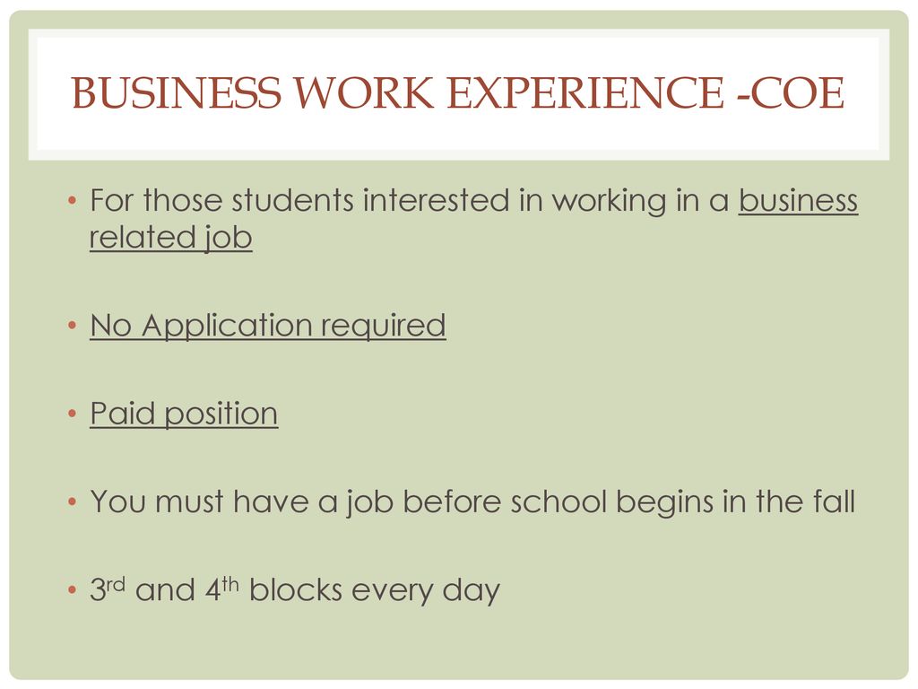 Business work experience -COE