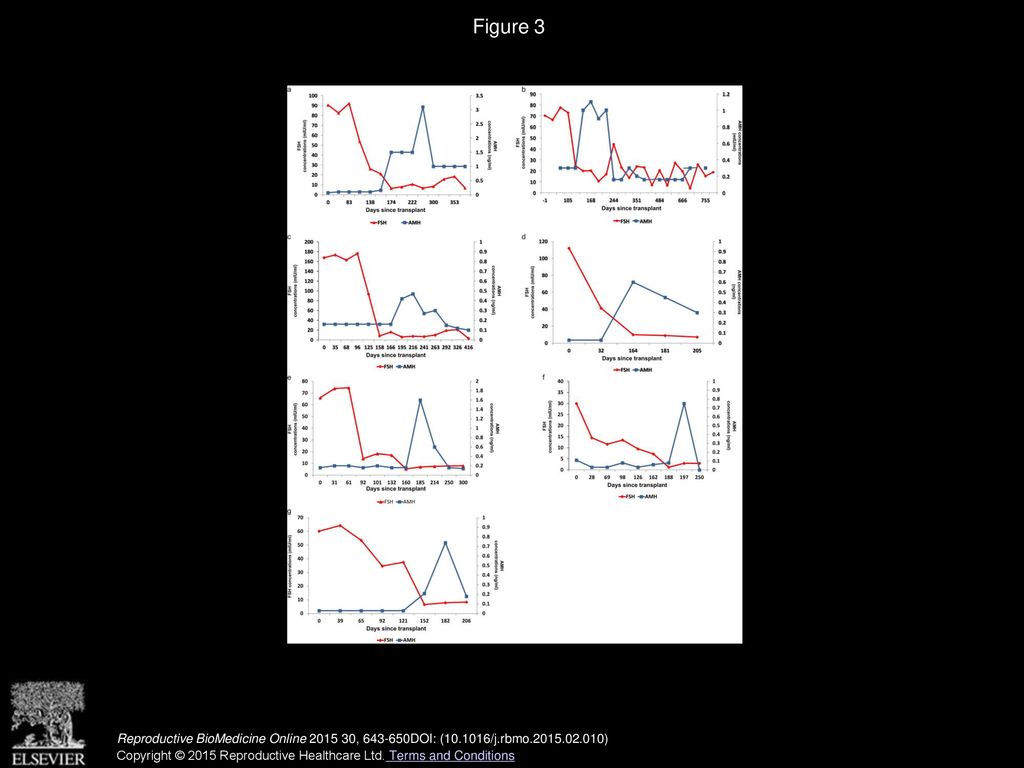 Figure 3 Levels of FSH and anti-Müllerian hormone levels after ovary transplant. AMH = anti-Müllerian hormone.