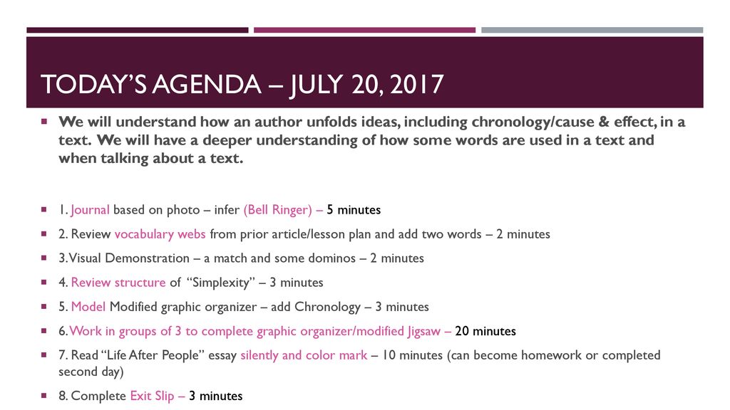 Today’s Agenda – July 20, 2017