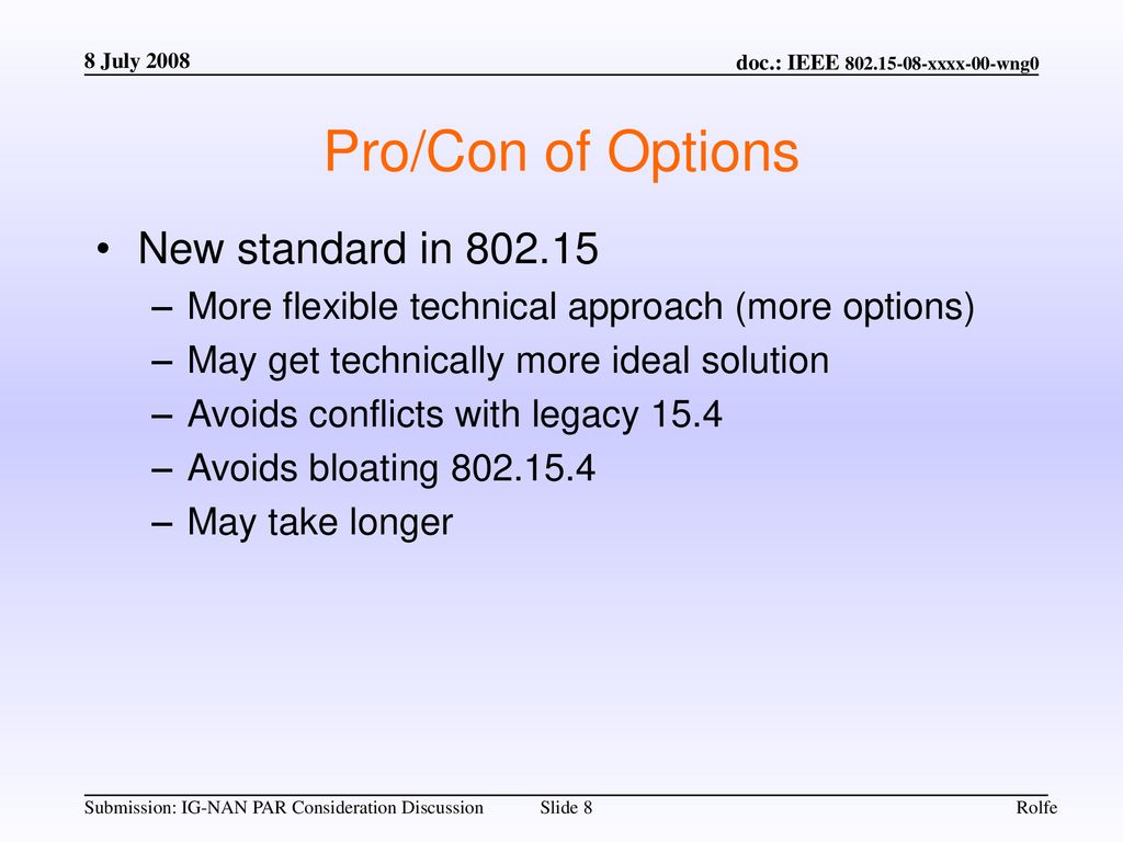 Pro/Con of Options New standard in