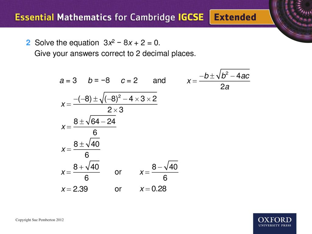 SOLVING QUADRATIC EQUATIONS USING THE FORMULA - ppt download In Quadratic Formula Worksheet With Answers