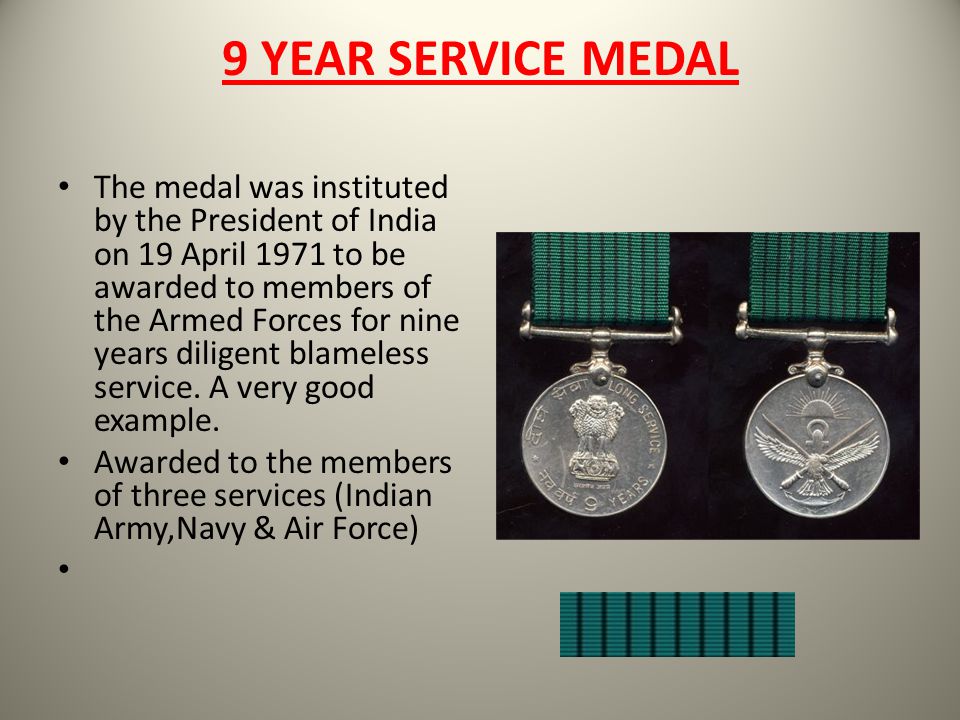 INDIA post 47 medal ribbon 9 Year Long Service 1971 6 inch length 