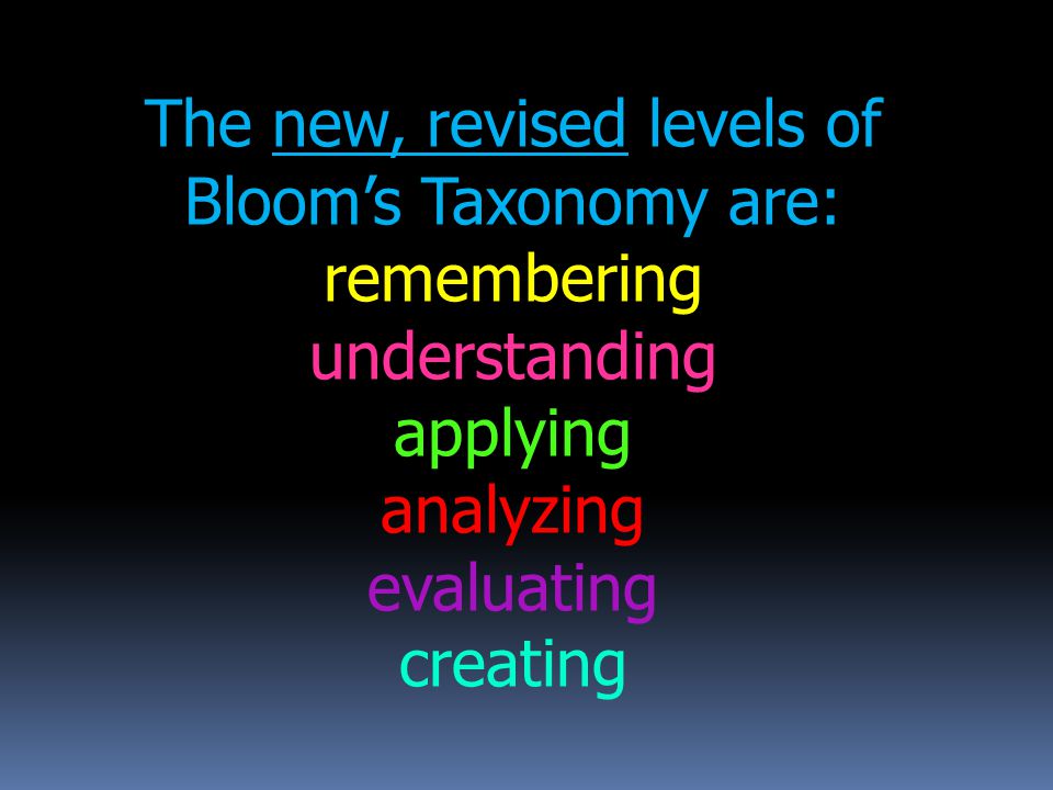 The new, revised levels of Bloom’s Taxonomy are: