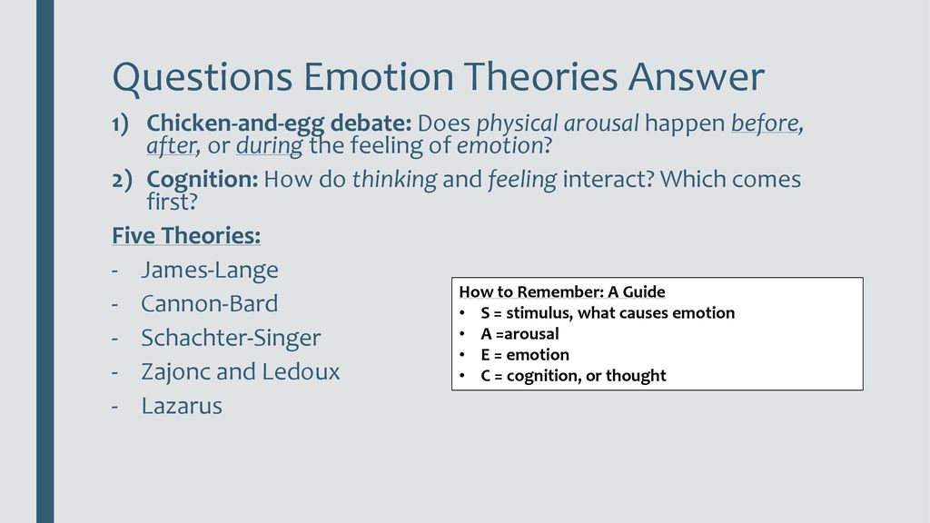 Questions Emotion Theories Answer