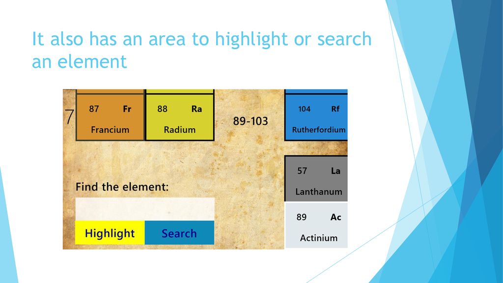 It also has an area to highlight or search an element