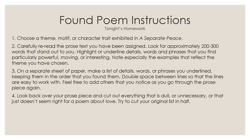Found Poem Instructions Tonight’s Homework