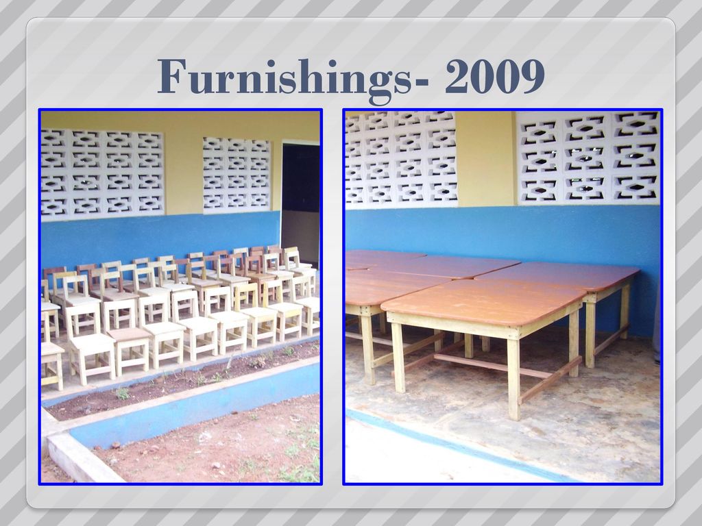 Furnishings Chairs for everyone. The varnish was still tacky on the tables.