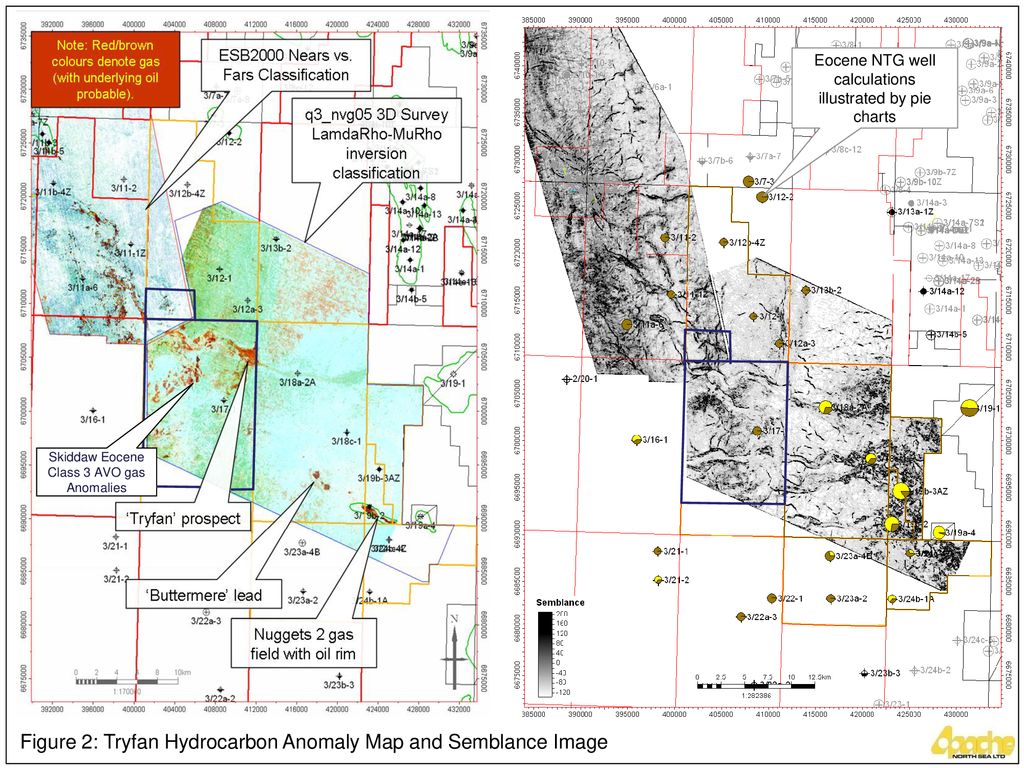 Figure 2: Tryfan Hydrocarbon Anomaly Map and Semblance Image