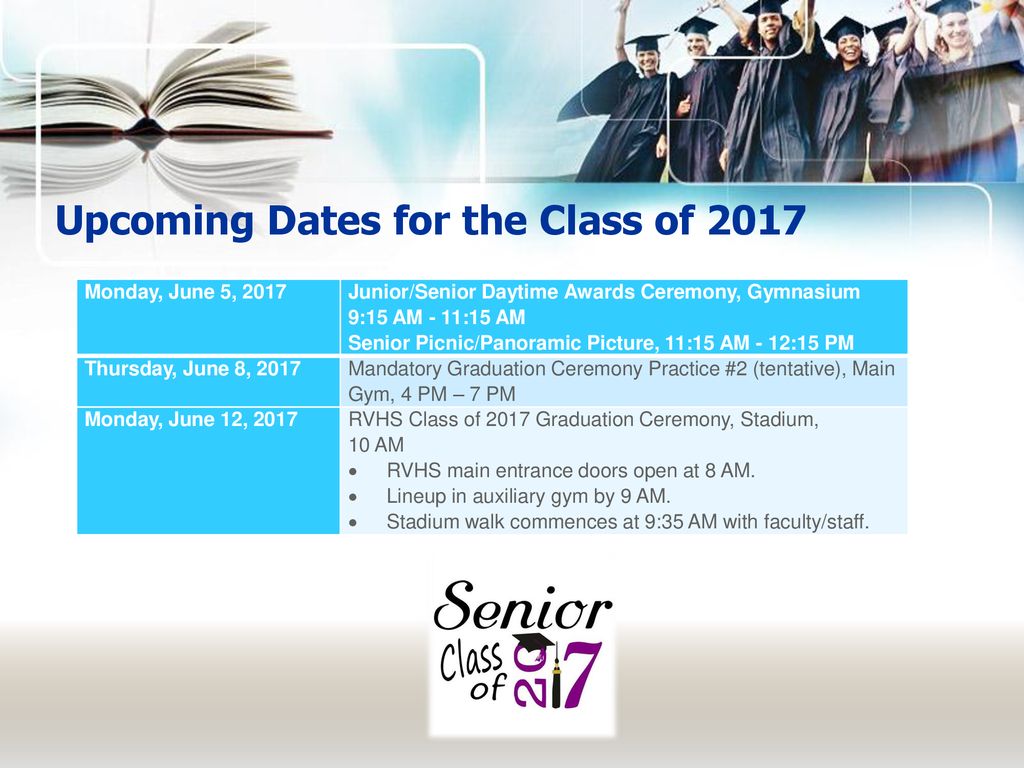 Upcoming Dates for the Class of 2017